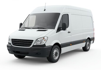 A white delivery van is shown in a studio setting with a plain white background and soft lighting