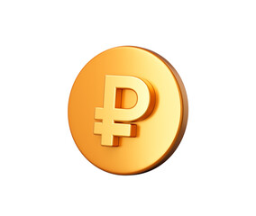 3D Render of a Golden coin featuring a white ruble symbol on its surface, 3d illustration