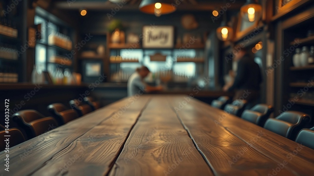 Aufkleber empty wooden table rustic and blurred background of bar or pub for product display high quality phot