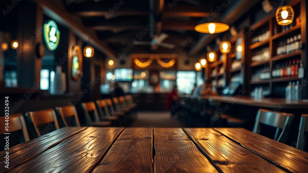 Aufkleber empty wooden table rustic and blurred background of bar or pub for product display high quality phot