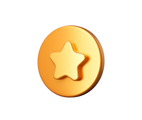 3D Golden button with a star at its center, isolated on a white background. 3d illustration