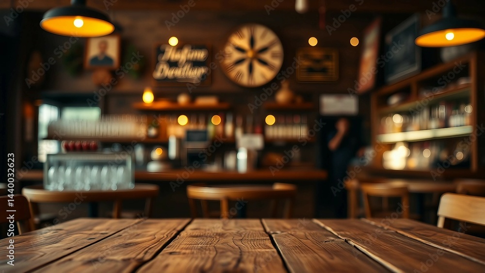 Aufkleber empty wooden table rustic and blurred background of bar or pub for product display high quality phot