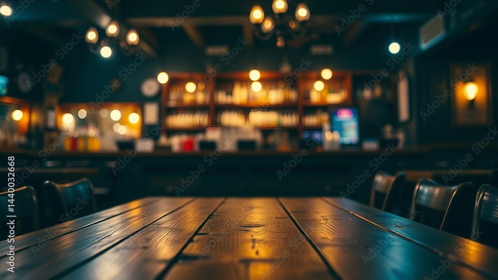 Aufkleber empty wooden table rustic and blurred background of bar or pub for product display high quality phot