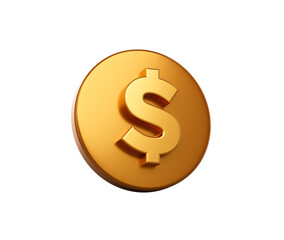 3d Golden circular button with a white dollar symbol in the center. 3D Illustration.