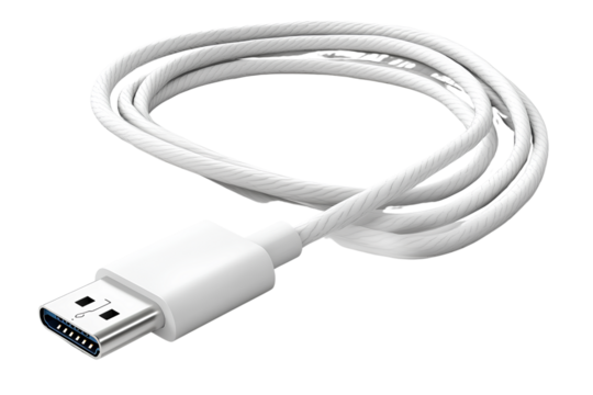 White long micro-USB charging cable, transparent background - Powered by Adobe