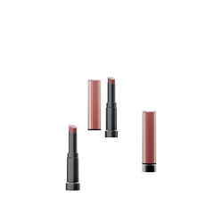 Obraz premium Four lipsticks, two open and two closed, with black bases and pinkish-brown shades. 3D Illustration