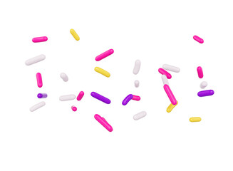 Bright and colorful candy sprinkles scattered and floating in mid-air, 3d illustration
