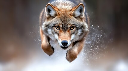 Naklejka premium Jumping Coyote in Motion Close Up Wildlife Portrait