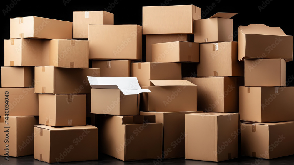 Poster clutter free garage filled with several empty cardboard boxes, creating organized space