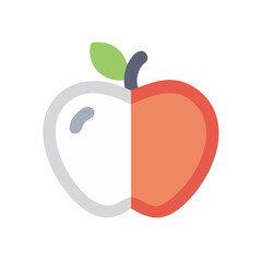 Half White Half Red Apple Icon on Black Background Fruit Illustration