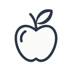 Minimalist White Apple Icon with Dark Blue Outline on Black Background