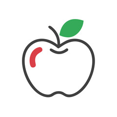 Simple Line Art Apple Illustration with Red Bite Mark and Green Leaf