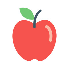 Flat Vector Graphic of a Red Apple with Green Leaf
