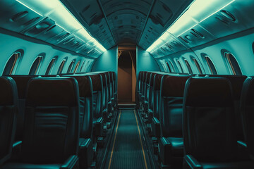 Naklejka premium Empty plane interior before onboarding the passengers.
