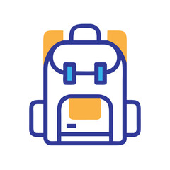 Blue and Orange Backpack Outline Icon on Black Background Illustration