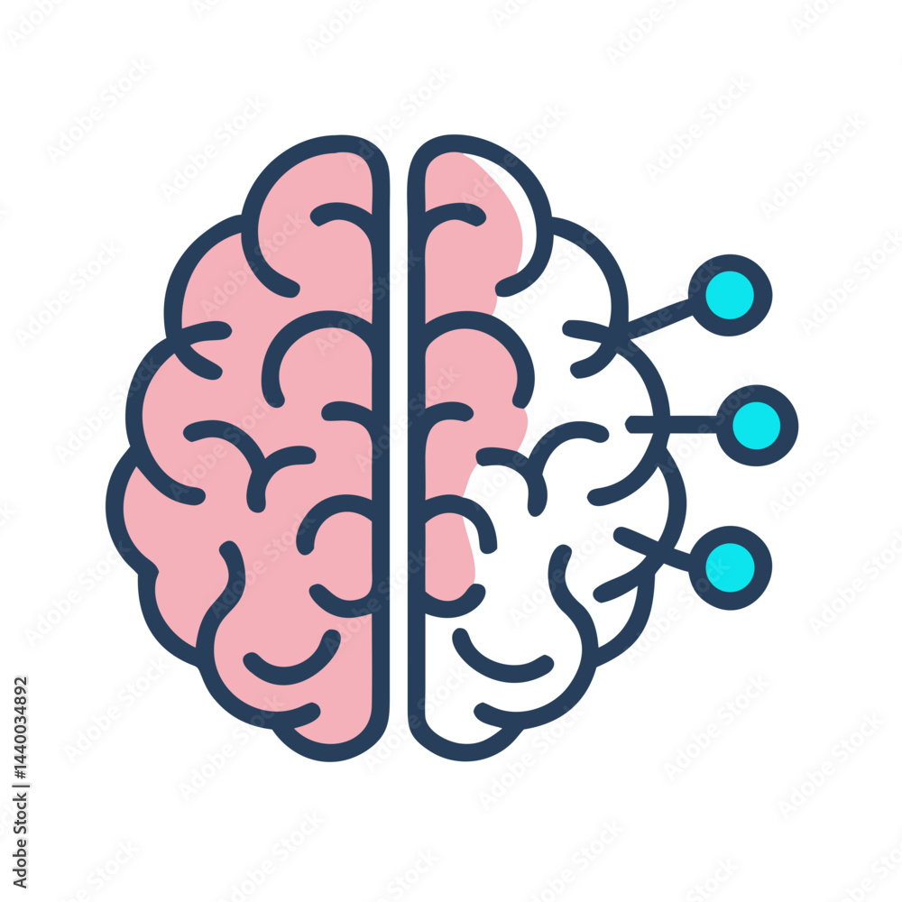 Poster brain illustration showcasing ai and human intellect, data science and machine learning