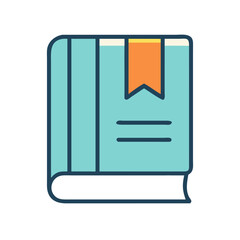 Illustration of a closed book with a bookmark against a black background.