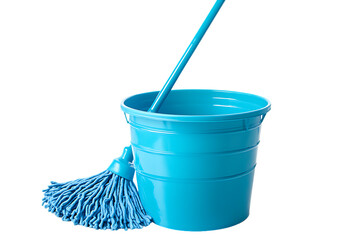 "Blue Mop and Bucket &ndash; Cleaning Supplies" "A vibrant blue mop and bucket, representing cleaning tools and home care.