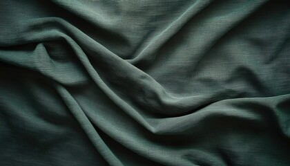 Obraz premium A close-up of dark green fabric with natural folds, displaying fine texture and smooth creases.