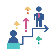 Career Growth Path and Leadership Success Illustration on Black Background