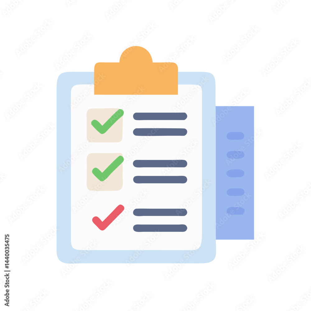 Poster clipboard checklist with completed tasks, representing to-do list, project management, progress