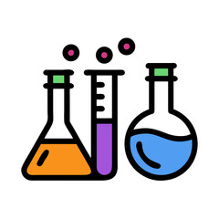 Colorful Minimalist Science Experiment Icon on Black Background for Education