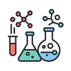 Science and Research: Laboratory Glassware with Molecules, Illustration Design
