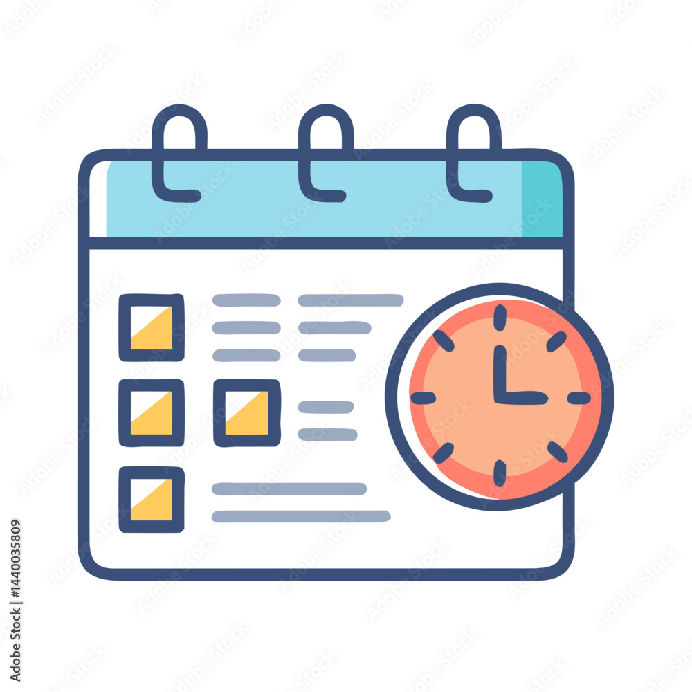 Poster calendar with clock icon for scheduling and time management concepts