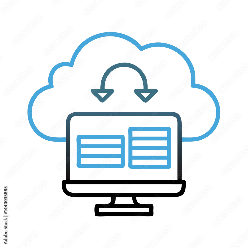 Poster cloud data storage, network, and backup server with arrow sync icon