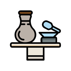 Minimalist Spa Icon: Vase, Bowl, and Spoon on Table