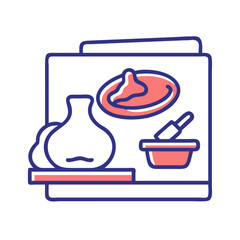 Still Life with Pottery and Mortar: Minimalist Line Art Illustration