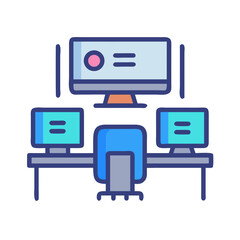 Multiple Monitors Setup Workspace Icon: Data Analysis, Stock Trading, and Development