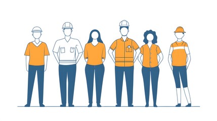 Group of Construction Workers in Hard Hats for Labor Day