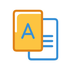 Document Management: Yellow Page with 'A' and a blue outline, concept icon