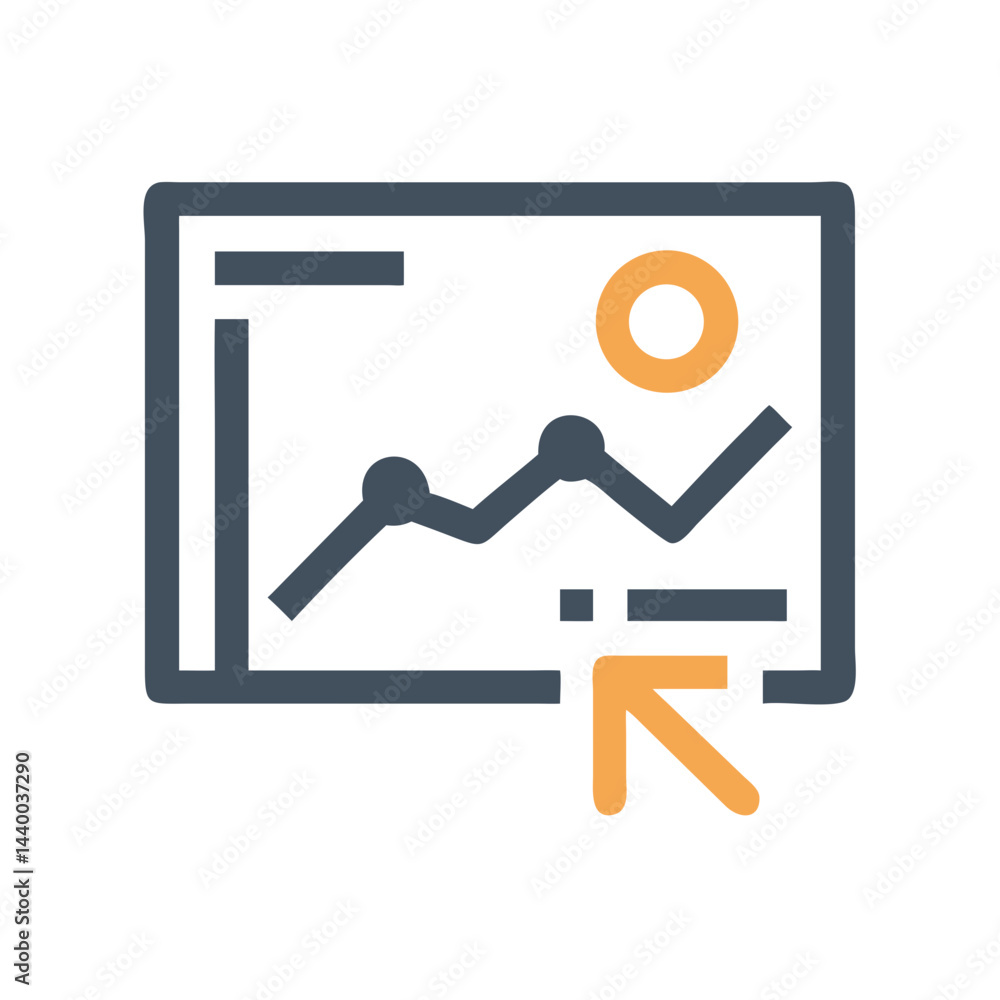 Aufkleber data analytics chart icon with arrow: business intelligence and reporting