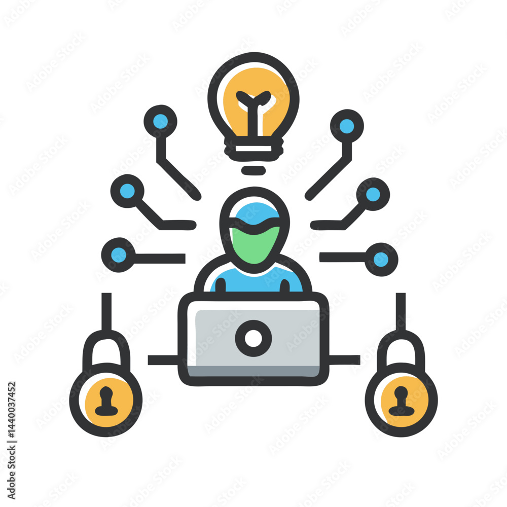 Poster user idea generation and network connection icon with light bulb concept