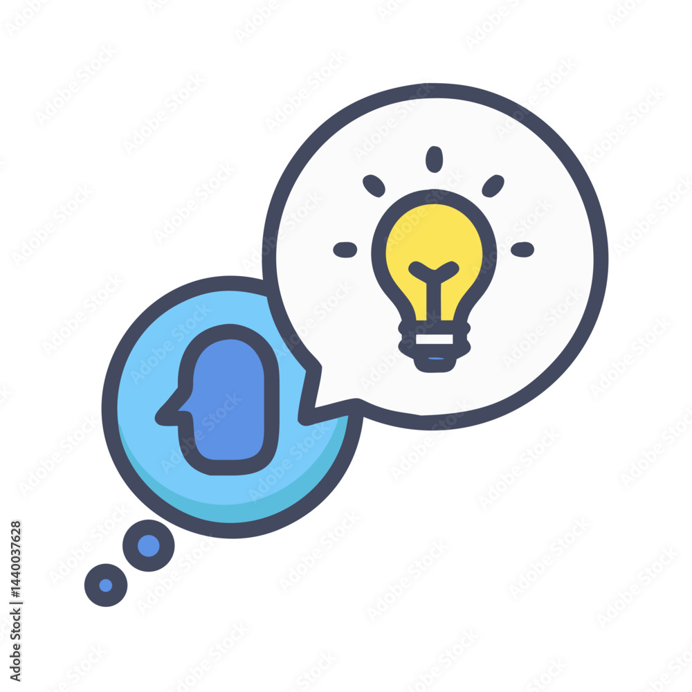 Poster creative thinking: brainstorming icon with lightbulb idea in speech bubble