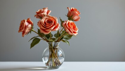 Fototapeta premium modern clean lines with minimalist design featuring metallic painted roses in a sleek glass vase.