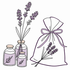 Aromatic Lavender Sachets And Flowers For Spa And