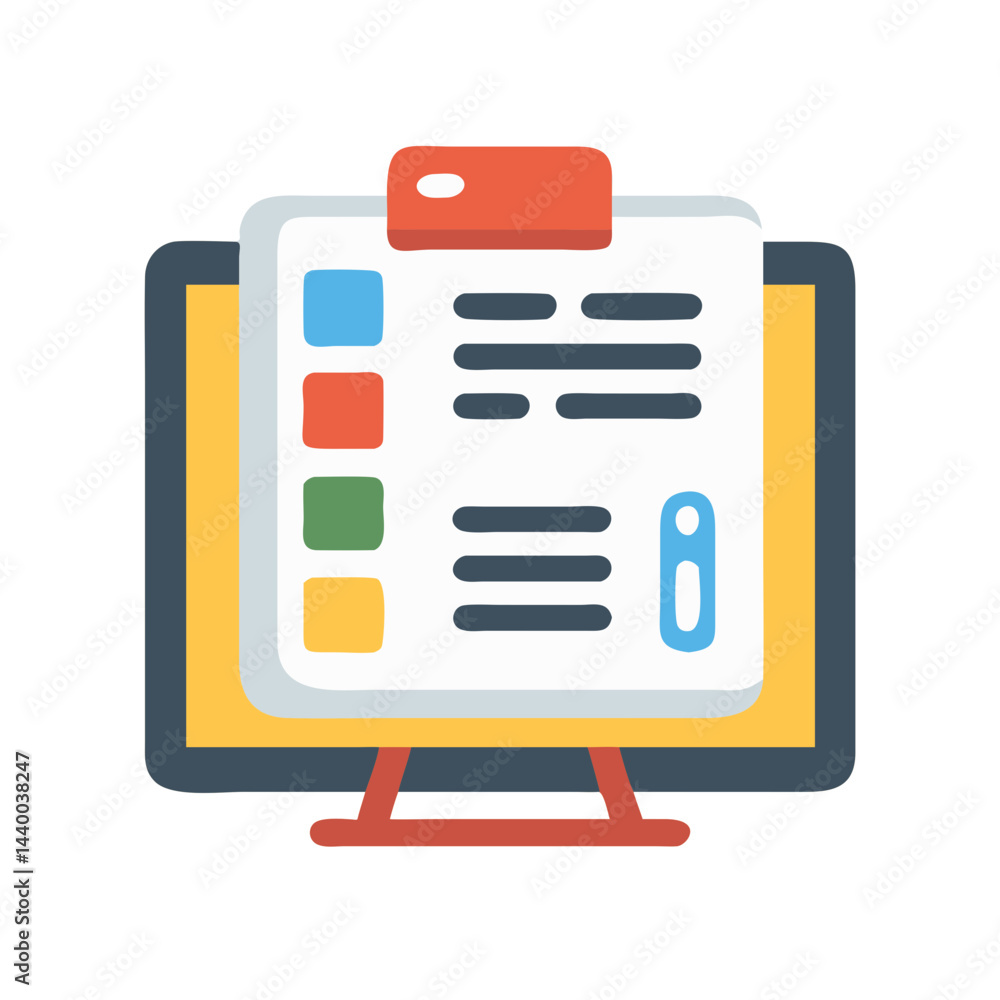 Poster digital checklist on monitor screen: task management and productivity illustration
