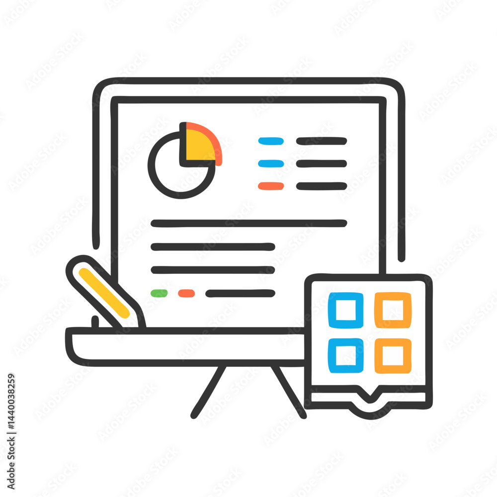 Aufkleber presentation board with pie chart and graphics, financial data analysis icon