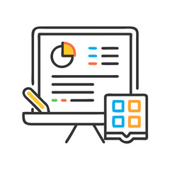 Presentation Board with Pie Chart and Graphics, Financial Data Analysis Icon
