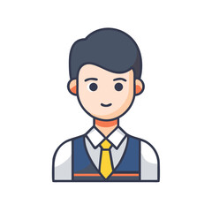 Cartoon Businessman Avatar with Vest and Tie on Black Background