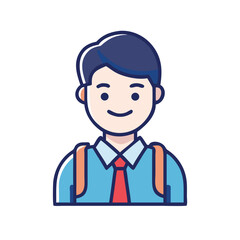 Smiling Schoolboy Illustration with Backpack and Tie on Black Background