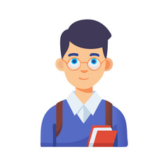 Cute Cartoon Schoolboy with Book and Backpack Ready for Education