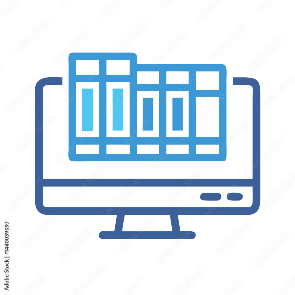 Poster data visualization on computer screen icon, analytics, business intelligence, reports
