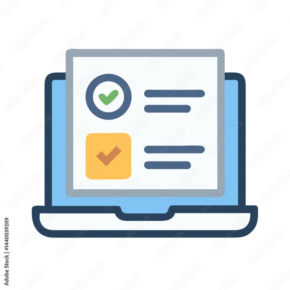 Poster online survey form with checkmarks on laptop screen - digital checklist