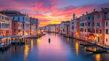 Fototapeta premium Serene Sunset Over Venice Canals with Colorful Reflections