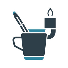 Creative Icon with Pen, Mug, and Flame for Innovation and Design