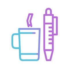 Coffee and Pen Illustration: Creative Workspace, Minimalist Design, Modern Style
